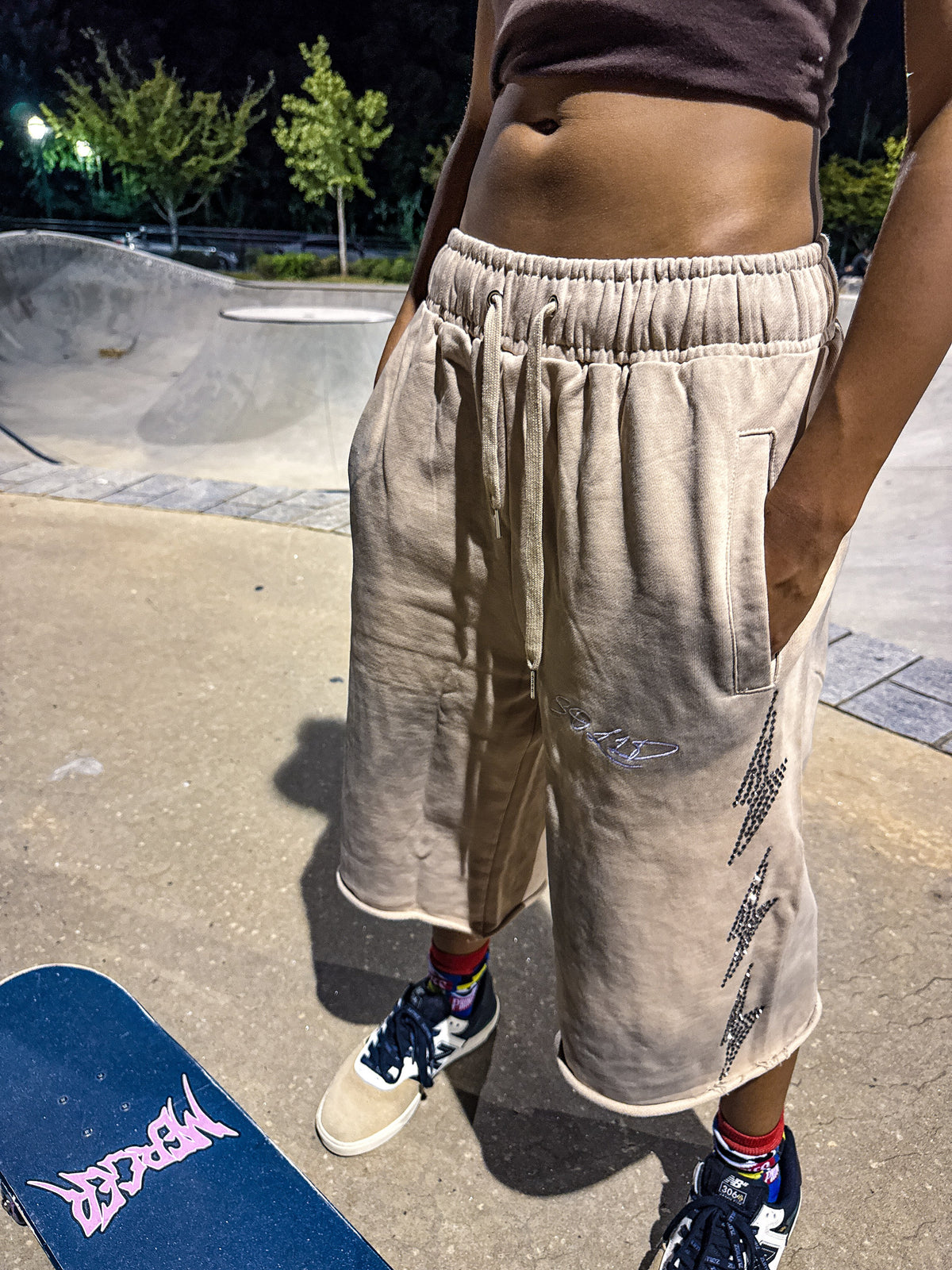 "Sand" Rhinestone Lightning Shorts